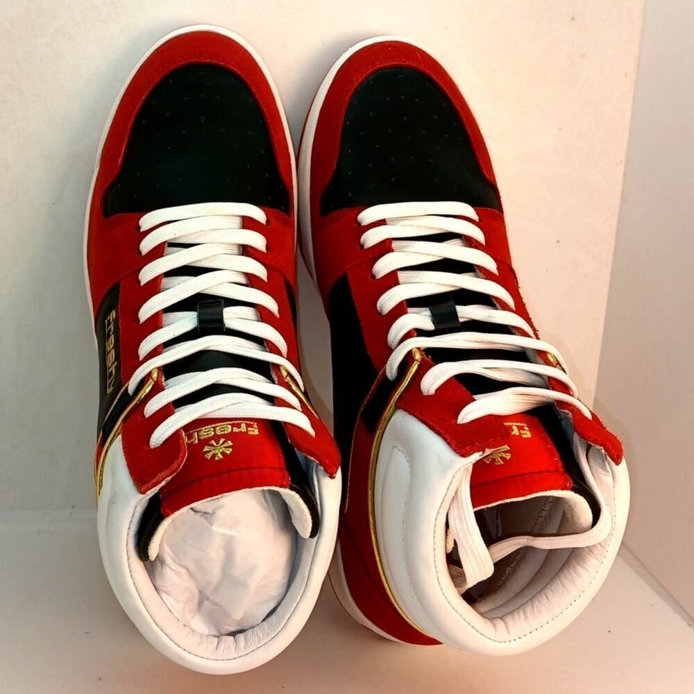 Cali Designer Freshy Mens New w/box Bounce Red & Black High Top Sneakers - Sz 10 - Picture 5 of 7
